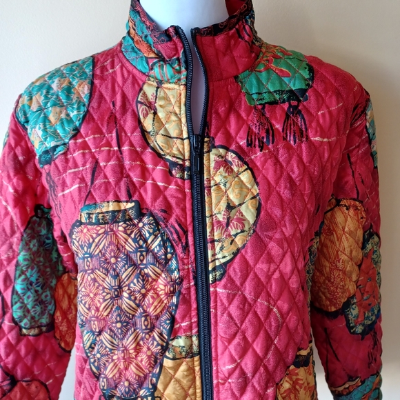 🔺️SOLD!Chico's 100% Silk Quilted Jacket Size L (Chico's 2) Red Chinese Lantern - Picture 7 of 14